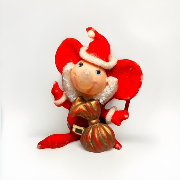 Vintage Christmas Mouse Ornament Santa Suit Red Gold Sack Holiday Figurine - Picture 1 of 4
